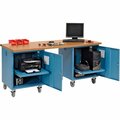 Global Industrial Mobile Pedestal Workbench, 72 x 30in, Shop Top Square Edge, Blue 318647BL